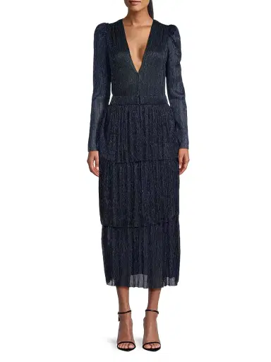 Sabina Musáyev Women's Carry Tiered Belted Metallic Dress - Navy | Thumbnail 3