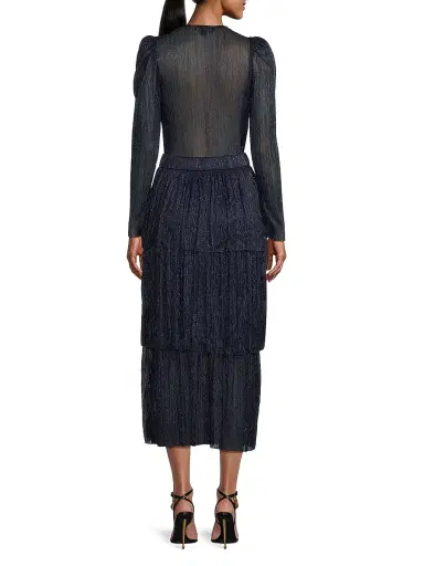 Sabina Musáyev Women's Carry Tiered Belted Metallic Dress - Navy | Thumbnail 5
