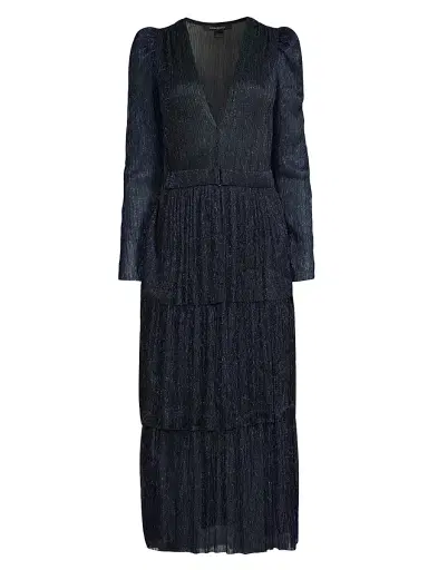 Sabina Musáyev Women's Carry Tiered Belted Metallic Dress - Navy | Thumbnail 1