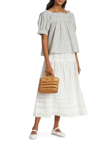 DÔEN Women's Sebastiane Tiered Cotton Maxi Skirt - Powder - Size XXL | Thumbnail 2