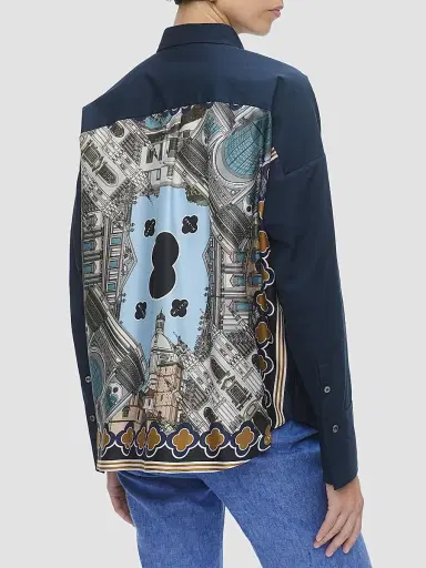 CALLAS MILANO Women's Sirene Poplin Shirt with Silk Twill Milano Print Scarf Back - Navy - Size 14 | Thumbnail 2