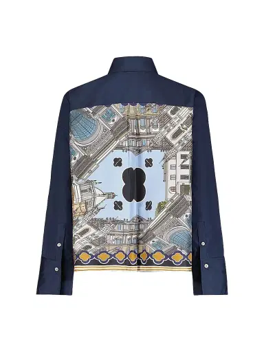 CALLAS MILANO Women's Sirene Poplin Shirt with Silk Twill Milano Print Scarf Back - Navy - Size 14 | Thumbnail 1