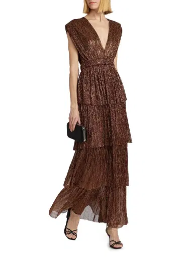 Sabina Musáyev Women's Skylar Tiered Belted Metallic Gown - Bronze | Thumbnail 2