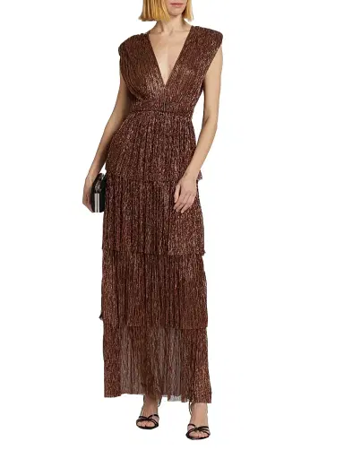 Sabina Musáyev Women's Skylar Tiered Belted Metallic Gown - Bronze | Thumbnail 3