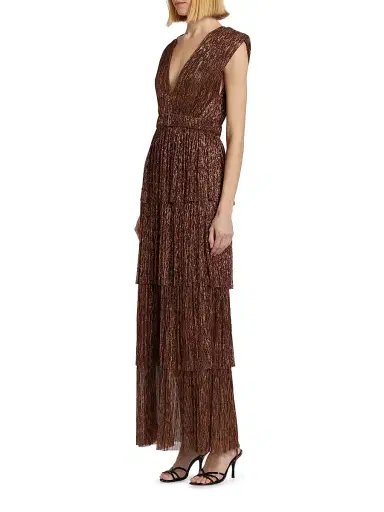 Sabina Musáyev Women's Skylar Tiered Belted Metallic Gown - Bronze | Thumbnail 4