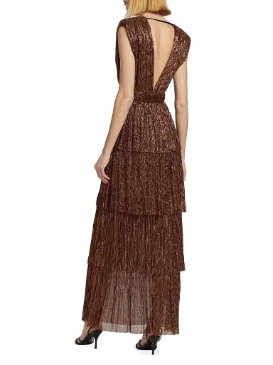 Sabina Musáyev Women's Skylar Tiered Belted Metallic Gown - Bronze | Thumbnail 5