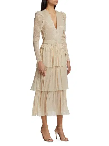 Sabina Musáyev Women's Carry Tiered Belted Metallic Dress - | Thumbnail 2