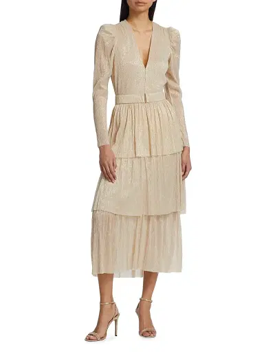 Sabina Musáyev Women's Carry Tiered Belted Metallic Dress - | Thumbnail 3