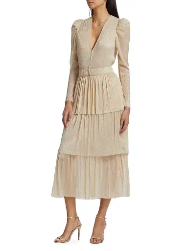 Sabina Musáyev Women's Carry Tiered Belted Metallic Dress - | Thumbnail 4