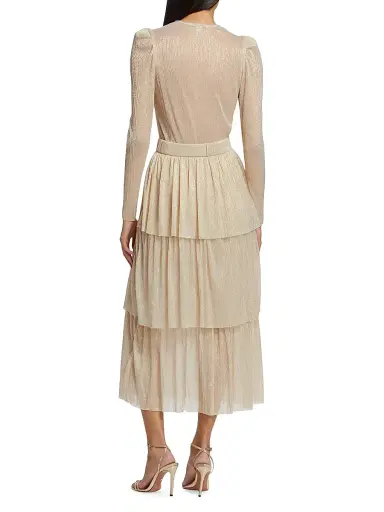 Sabina Musáyev Women's Carry Tiered Belted Metallic Dress - | Thumbnail 5
