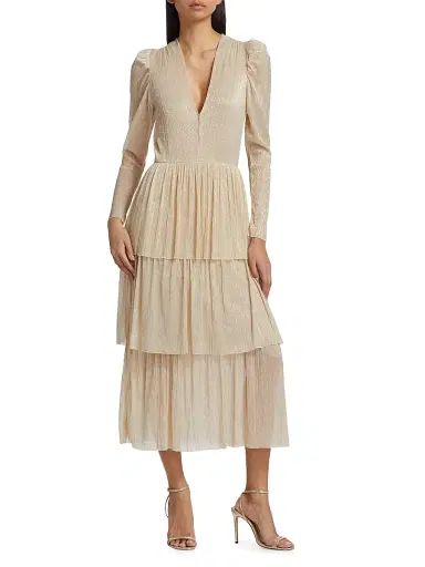 Sabina Musáyev Women's Carry Tiered Belted Metallic Dress - | Thumbnail 6