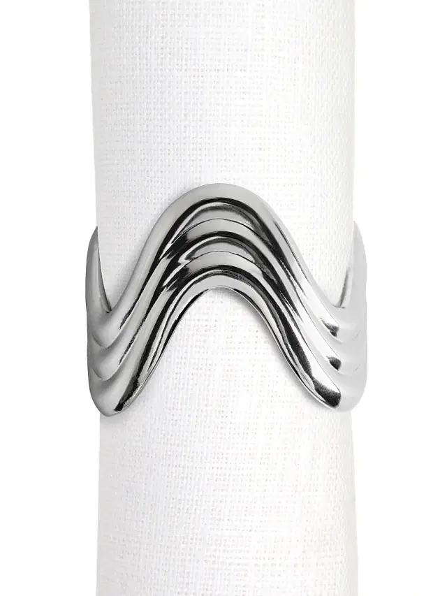 L'Objet Ripple 4-Piece Napkin Ring Set - Platinum