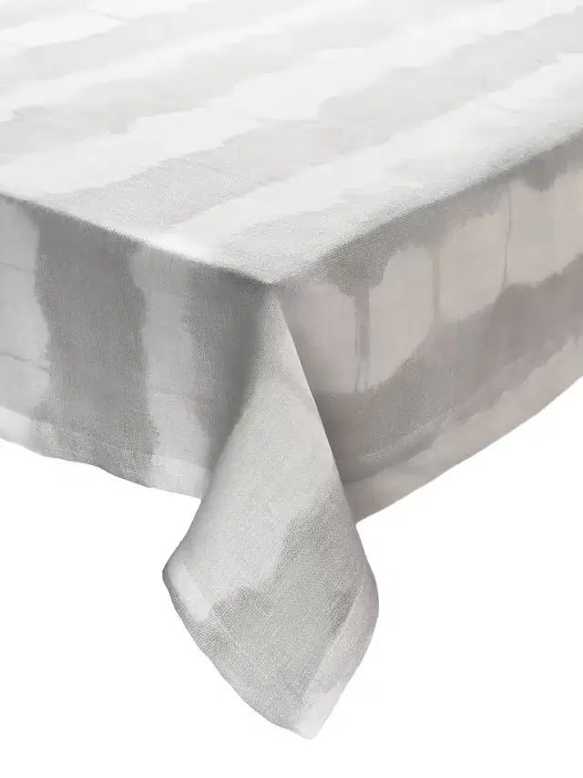 Kim Seybert Watercolor Stripe Tablecloth - White Grey