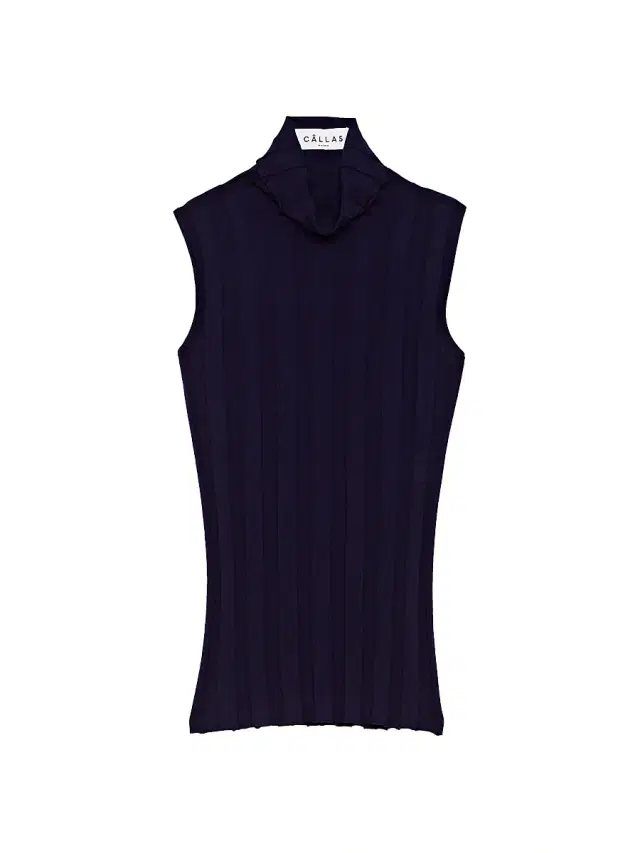 Callas Milano Women's Romy Sleeveless Turtleneck Sweater in Merino Wool Rib - Navy