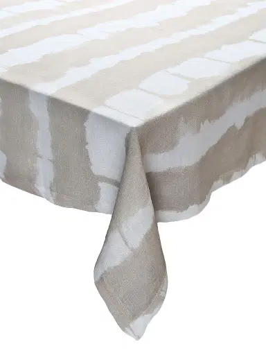 Kim Seybert Watercolor Stripe Tablecloth - White Natural | Thumbnail 1