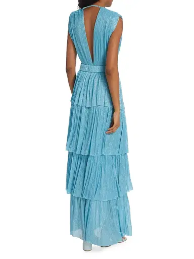 Sabina Musáyev Women's Skylar Tiered Belted Metallic Gown - Marine Blue | Thumbnail 5