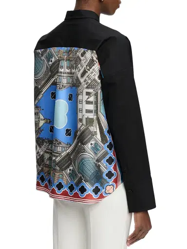 CALLAS MILANO Women's Sirene Poplin Shirt with Silk Twill Milano Print Scarf Back - Black - Size 8 | Thumbnail 3