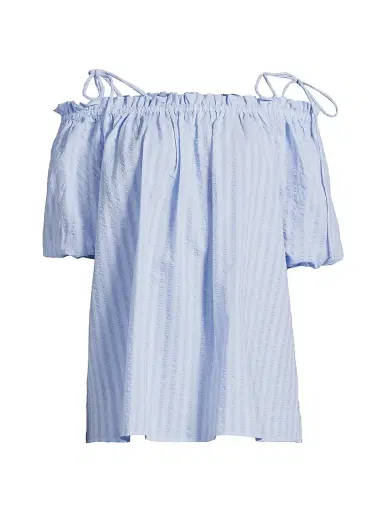 Harshman Women's Harmony Cotton Seersucker Top - Powder Blue Stripes | Thumbnail 1