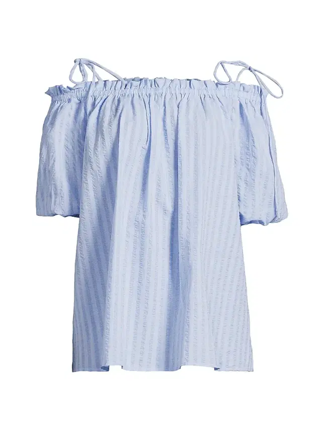 Harshman Women's Harmony Cotton Seersucker Top - Powder Blue Stripes