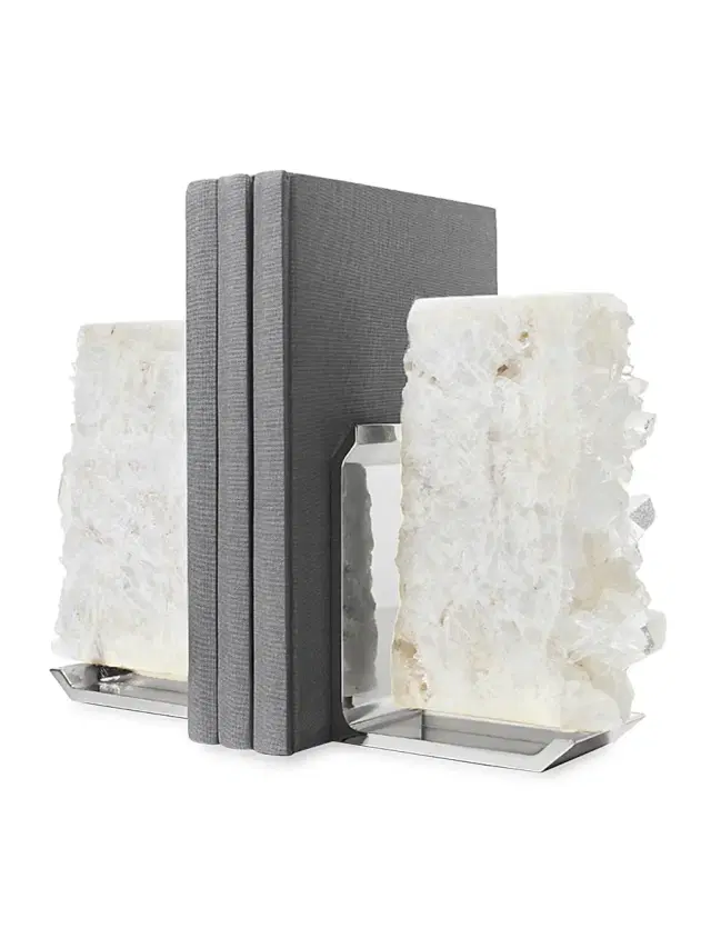 ANNA New York Fim Druzy Agate & Goldtone Bookend Set - Crystal Quartz