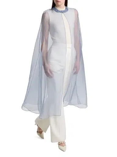 Carolyn Rowan Collection Women's Embellished-Trim Silk Cape - Blue | Thumbnail 2