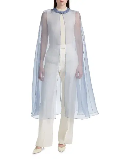 Carolyn Rowan Collection Women's Embellished-Trim Silk Cape - Blue | Thumbnail 3