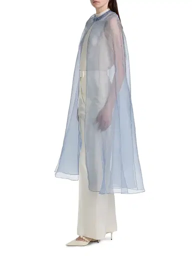 Carolyn Rowan Collection Women's Embellished-Trim Silk Cape - Blue | Thumbnail 4