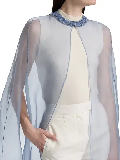 Carolyn Rowan Collection Women's Embellished-Trim Silk Cape - Blue | Thumbnail 6