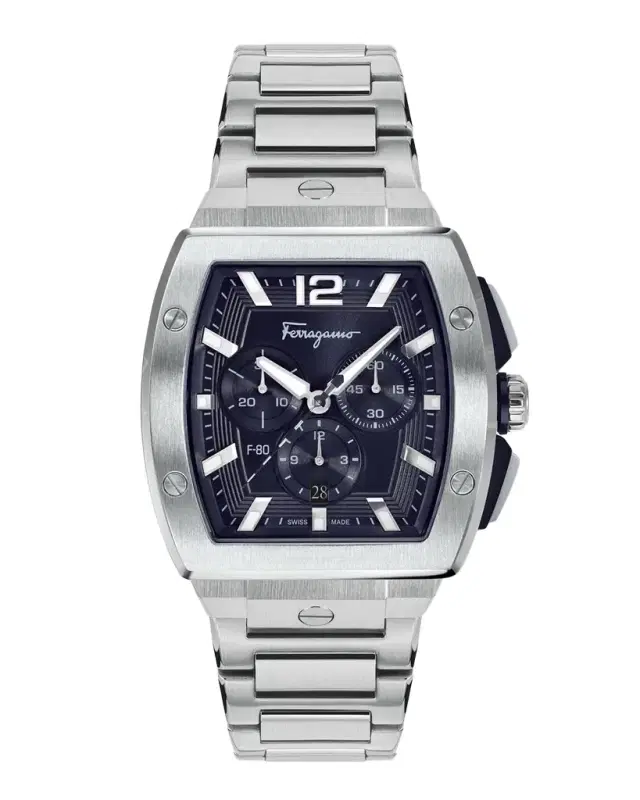 Ferragamo F-80 Tonneau Chrono Stainless Steel Bracelet Watch