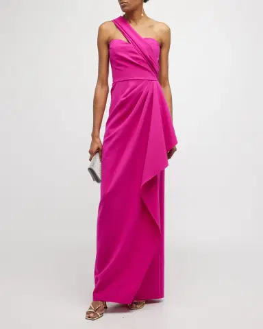 Rickie Freeman for Teri Jon One-Shoulder Draped Stretch Crepe Gown | Thumbnail 2