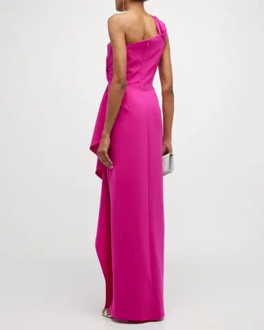 Rickie Freeman for Teri Jon One-Shoulder Draped Stretch Crepe Gown | Thumbnail 3