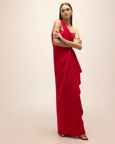 Rickie Freeman for Teri Jon One-Shoulder Draped Stretch Crepe Gown | Thumbnail 4