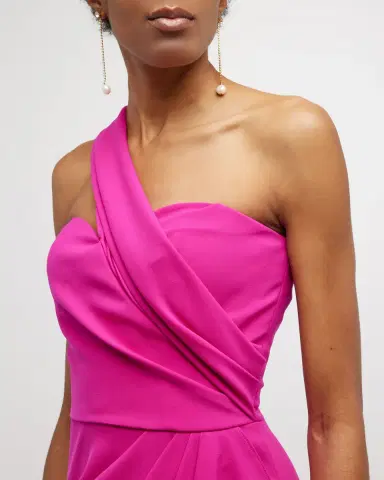 Rickie Freeman for Teri Jon One-Shoulder Draped Stretch Crepe Gown | Thumbnail 5