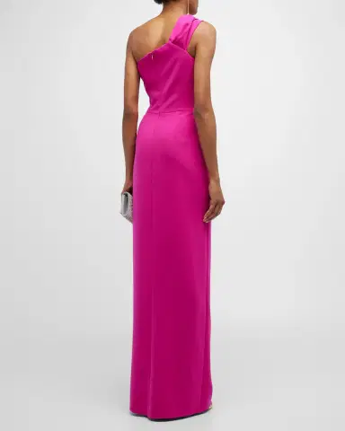 Rickie Freeman for Teri Jon One-Shoulder Draped Stretch Crepe Gown | Thumbnail 6