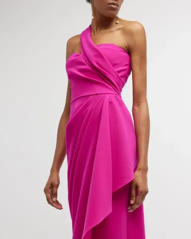 Rickie Freeman for Teri Jon One-Shoulder Draped Stretch Crepe Gown | Thumbnail 7
