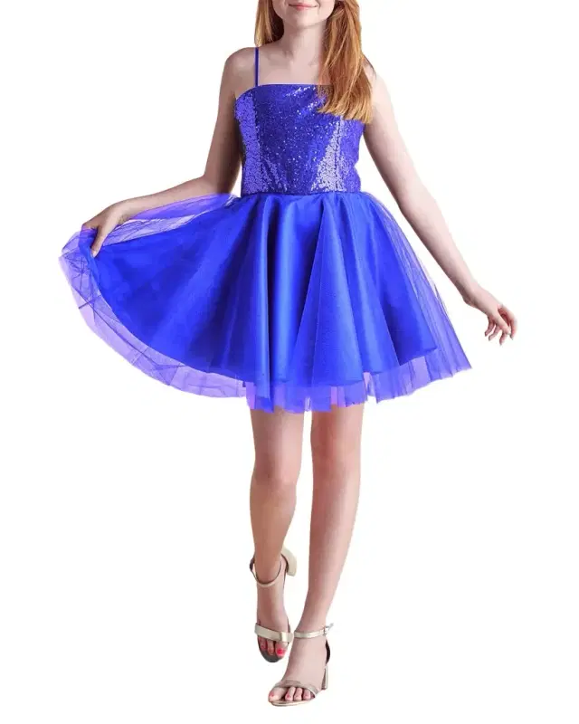 Girl 's Sequin & Tulle Mini Dress
