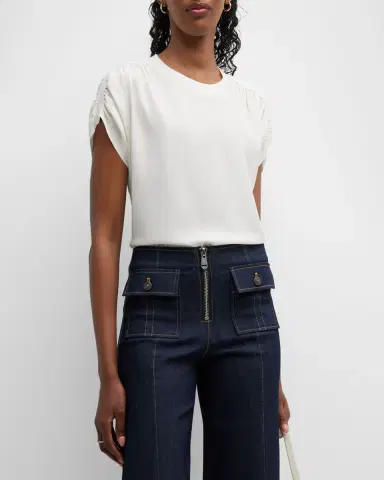 Cinq à Sept Lorainne Short Ruched-Sleeve Silk Top | Thumbnail 3 Cinq à Sept Lorainne Short Ruched-Sleeve Silk Top | Thumbnail 3