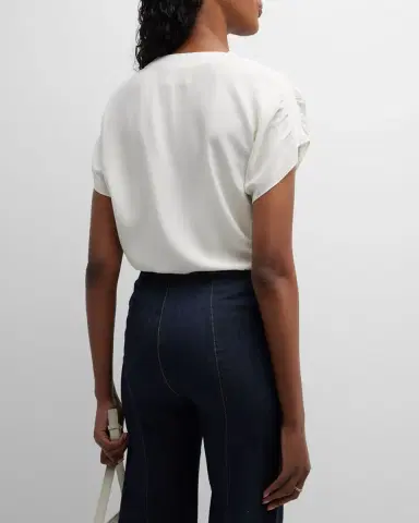Cinq à Sept Lorainne Short Ruched-Sleeve Silk Top | Thumbnail 6 Cinq à Sept Lorainne Short Ruched-Sleeve Silk Top | Thumbnail 6