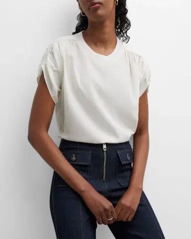 Cinq à Sept Lorainne Short Ruched-Sleeve Silk Top | Thumbnail 7 Cinq à Sept Lorainne Short Ruched-Sleeve Silk Top | Thumbnail 7