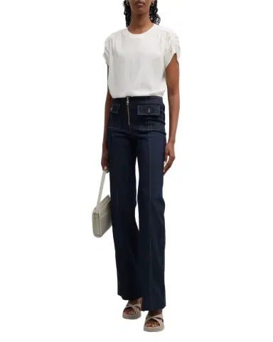 Cinq à Sept Lorainne Short Ruched-Sleeve Silk Top | Thumbnail 1 Cinq à Sept Lorainne Short Ruched-Sleeve Silk Top | Thumbnail 1