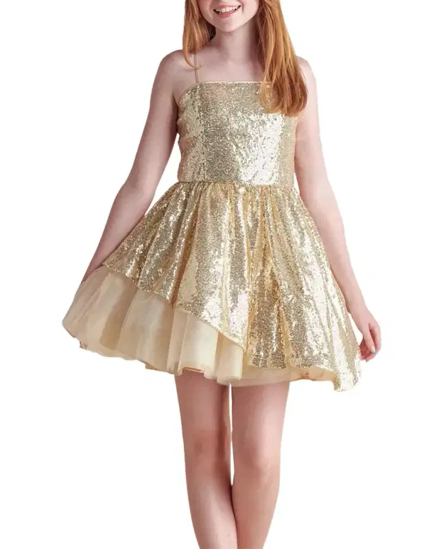 Girl 's Sequined Peek-a-Boo Tulle Dress