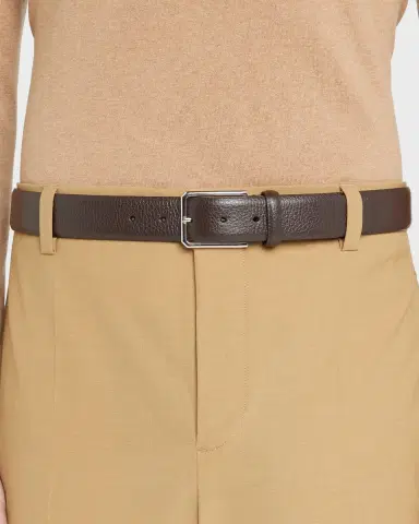 Santoni Men's Rectangle Buckle Grained Leather Belt | Thumbnail 2