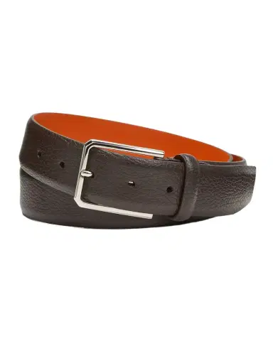 Santoni Men's Rectangle Buckle Grained Leather Belt | Thumbnail 1