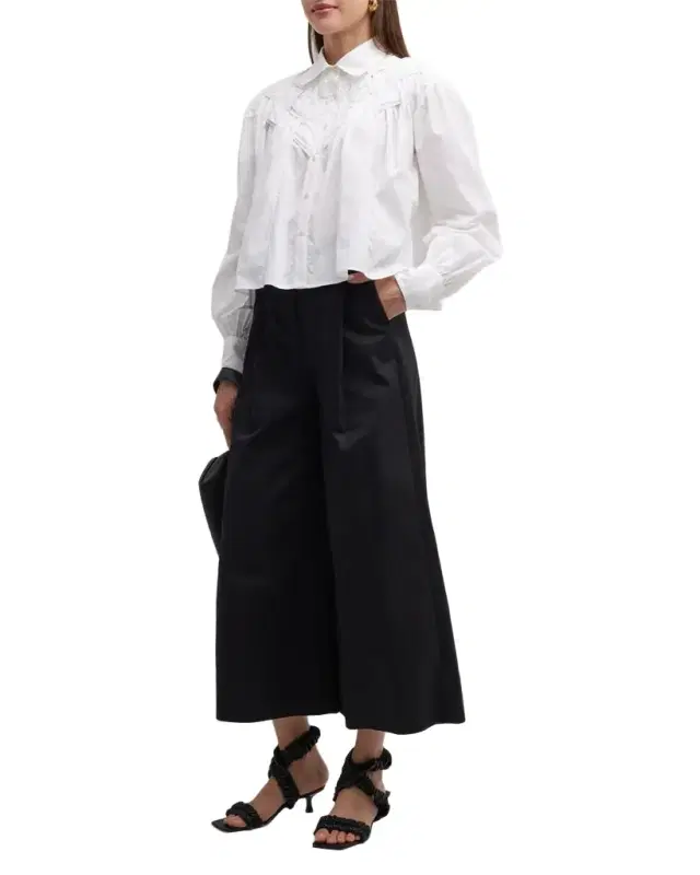Merlette Sargent Embroidered Pleated Wide-Leg Pants