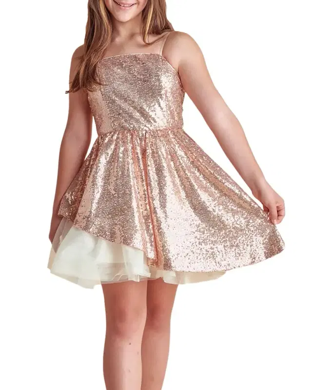Un Deux Trois Girl 's Sequined Peek-a-Boo Tulle Dress