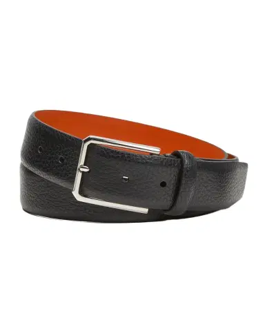 Santoni Men's Rectangle Buckle Grained Leather Belt | Thumbnail 1