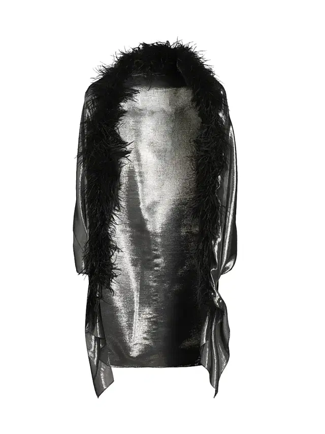Carolyn Rowan Collection Women's Metallic Silk Feather-Trim Shawl - Metallic Black