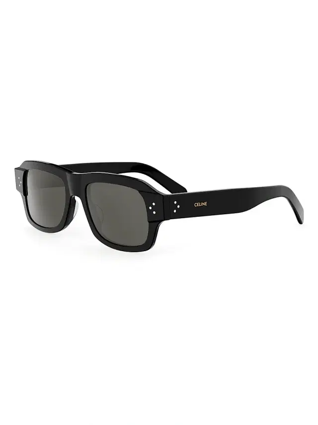 CELINE Men's Celine 3 Dots HD 53MM Rectangular Sunglasses - Shiny Black And Smoke