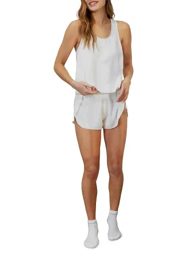 Lunya Women's Washable Silk Tulip-Back Pajama Set - Tranquil White - Size Medium | Thumbnail 2