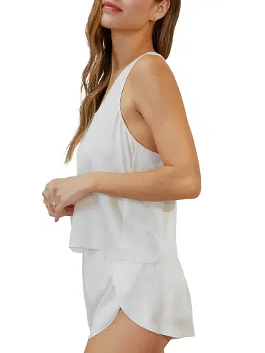 Lunya Women's Washable Silk Tulip-Back Pajama Set - Tranquil White - Size Medium | Thumbnail 3